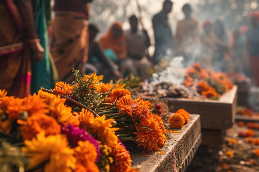 Traditionelle Hindu-Beerdigungszeremonie am Ganges in Varanasi, Indien